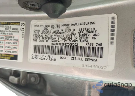 2008 Toyota Corolla Le from USA, damaged, VIN 1NXBR32E98Z006002